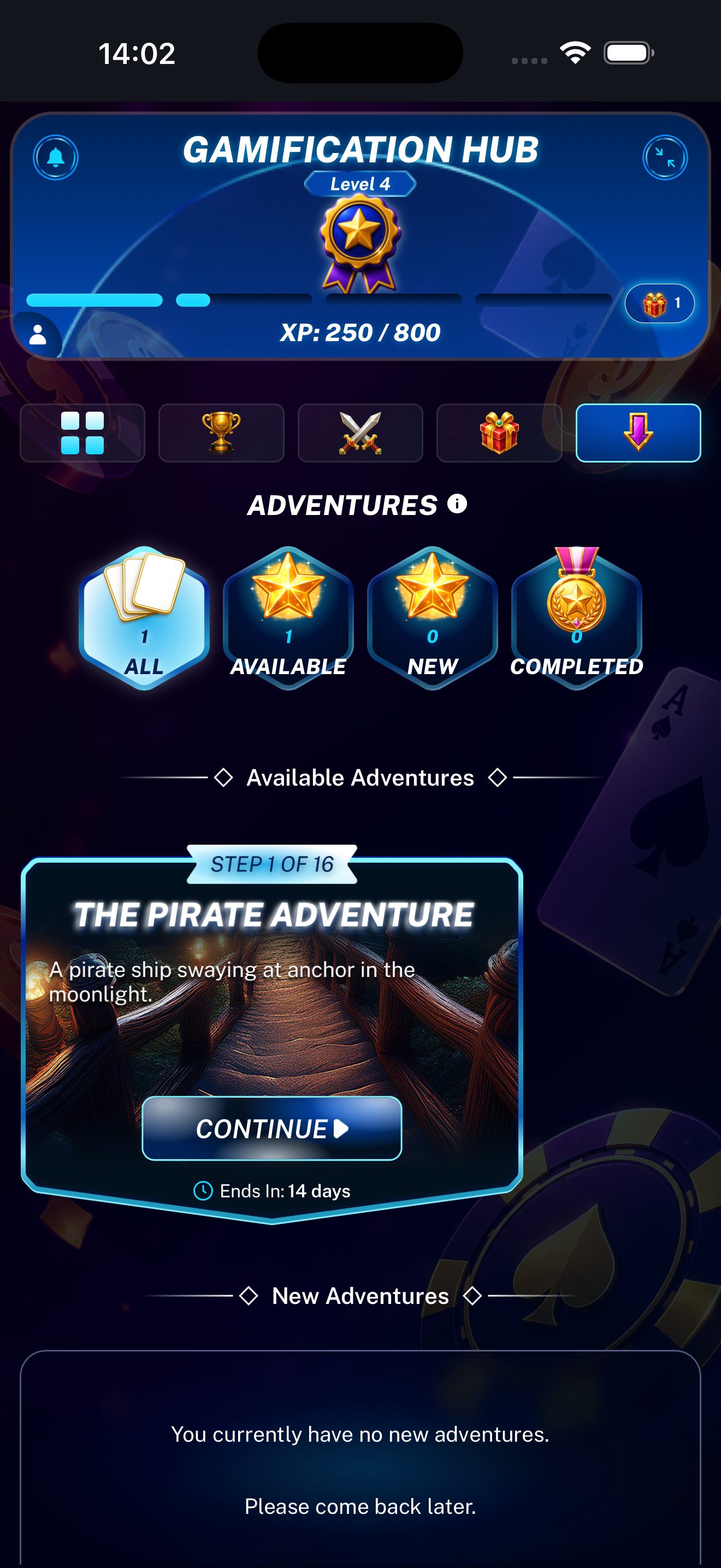 Additional Adventures landing page displayed on a mobile phone
